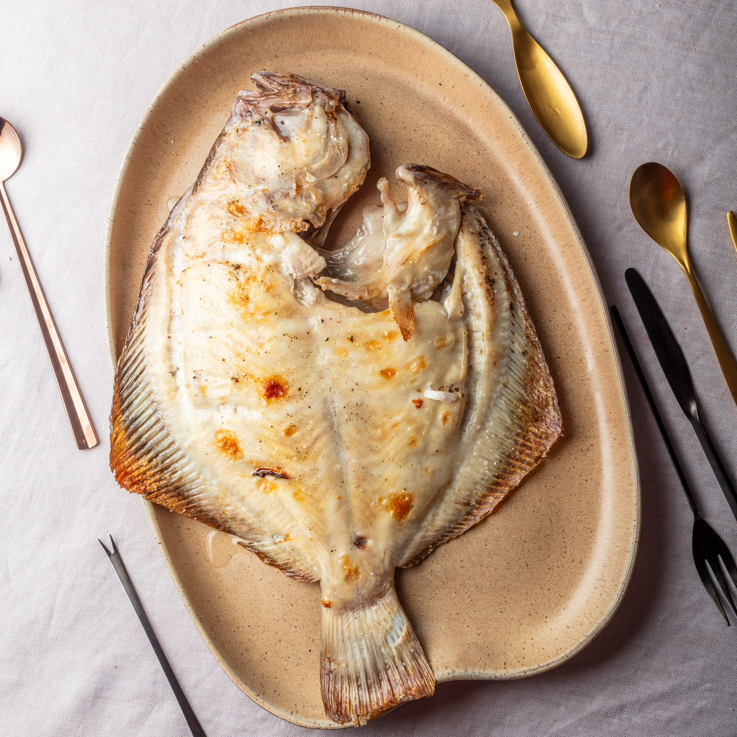 Rodaballo. Plato del restaurante Elkano en Getaria.
