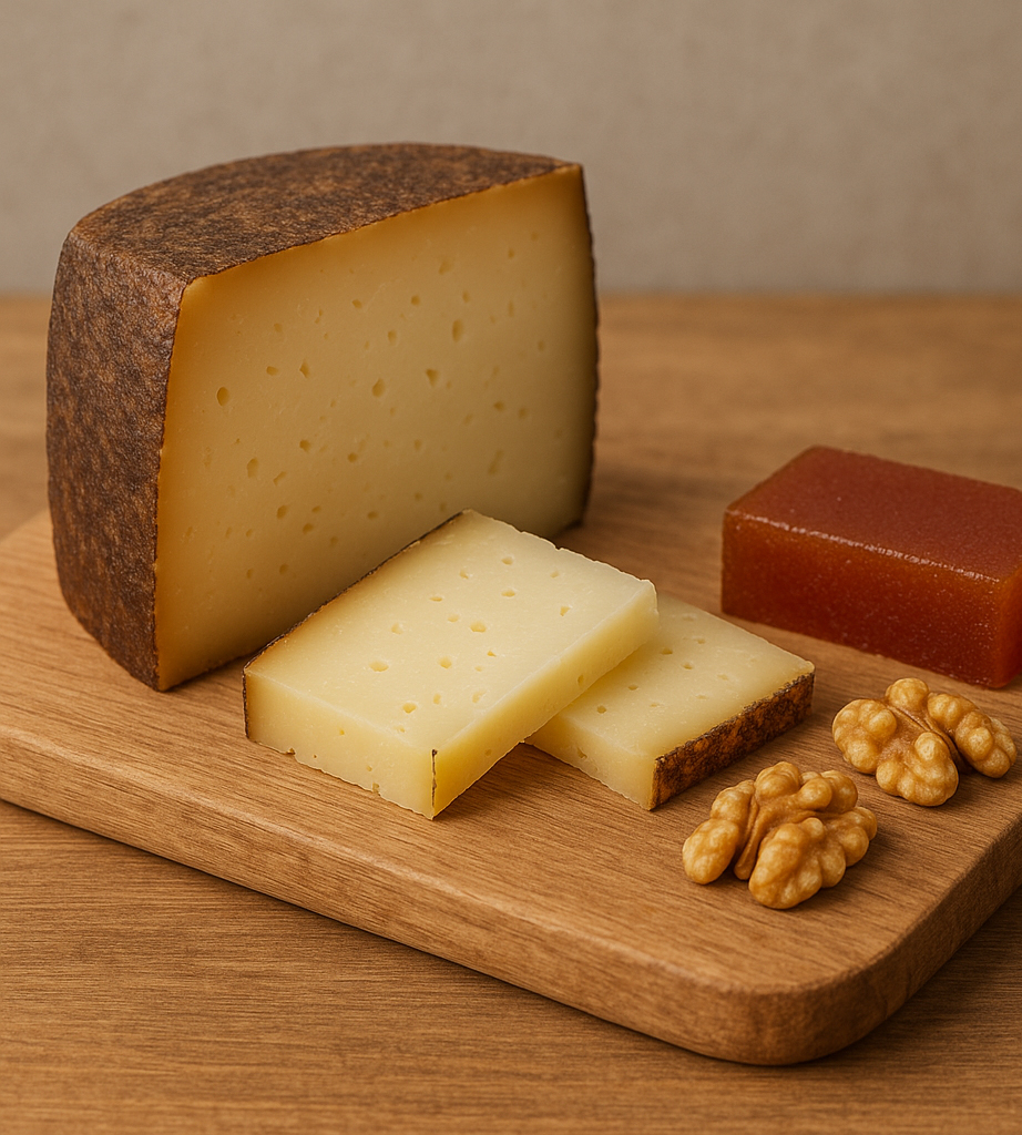 Queso con nueves y membrillo, postre tradicional de las sidrerías.